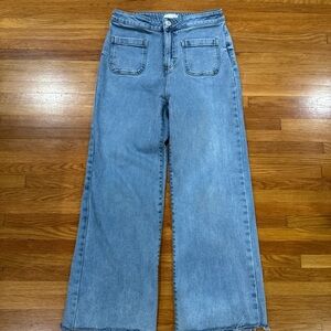 Women's LC Lauren Conrad Super High Rise Wide Leg Denim Trousers with raw hem